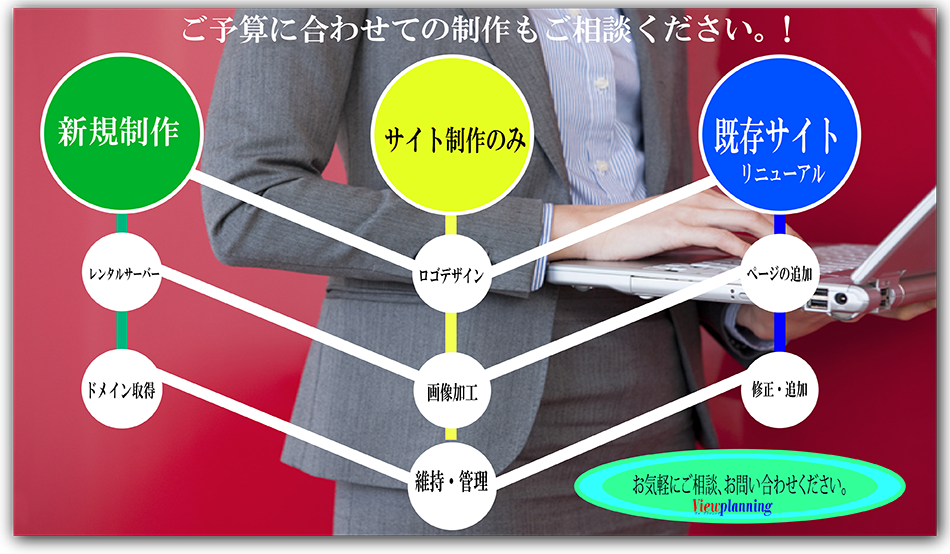 個人、中小企業様専門にホームページ制作のビュープラン二ング、ドメイン登録や管理を行う板橋区のホームページ制作の専門会社、ビュープラン二ングのサイトです。